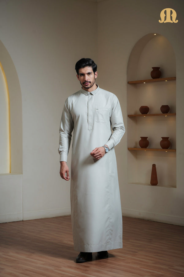 Iraf Embroidered Qatari Light Green Thobe Mens