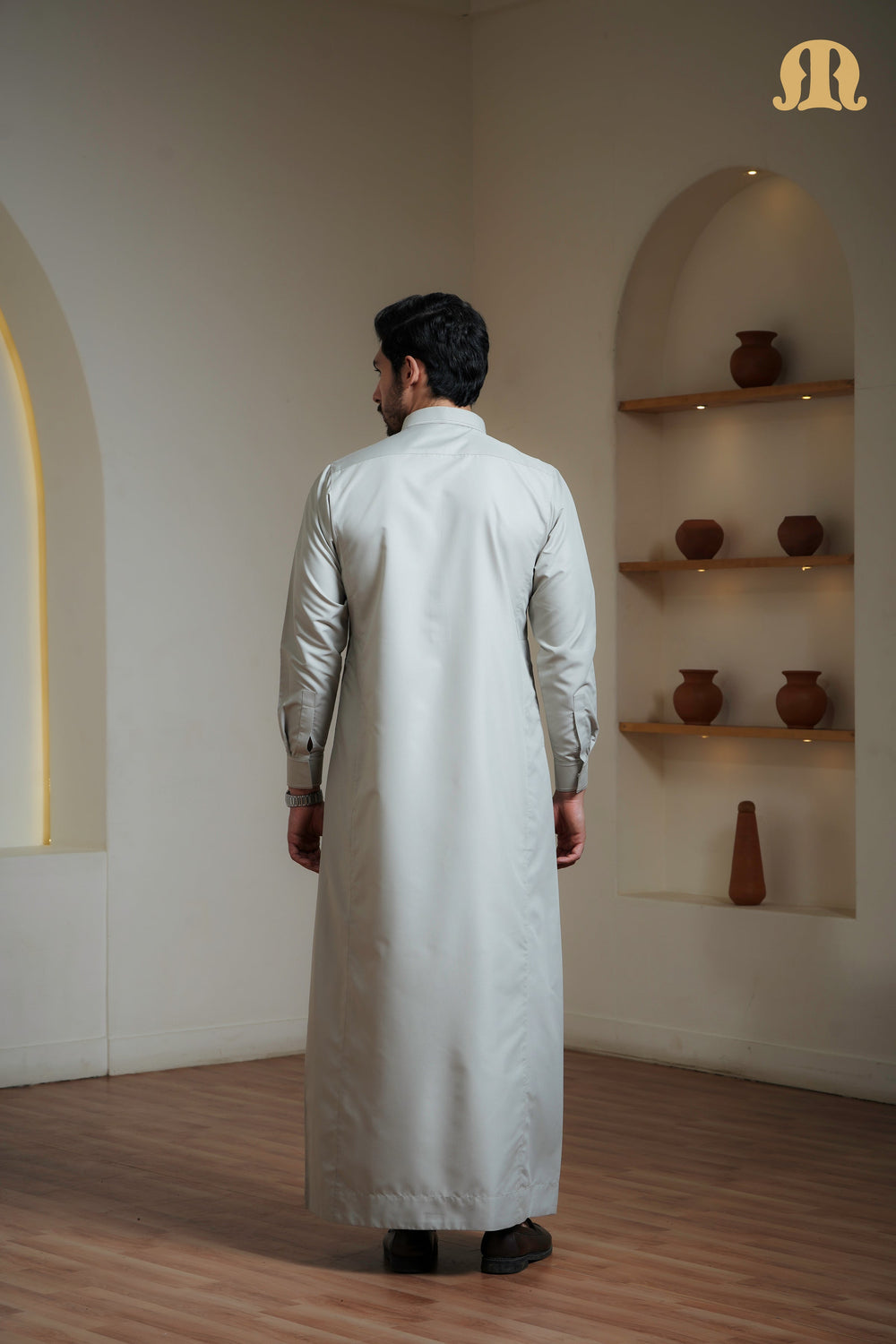 Iraf Embroidered Qatari Light Green Thobe Mens