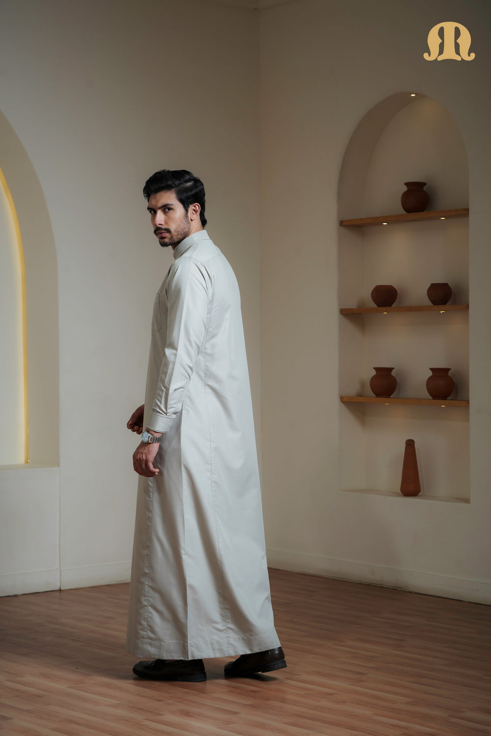 Iraf Embroidered Qatari Light Green Thobe Mens