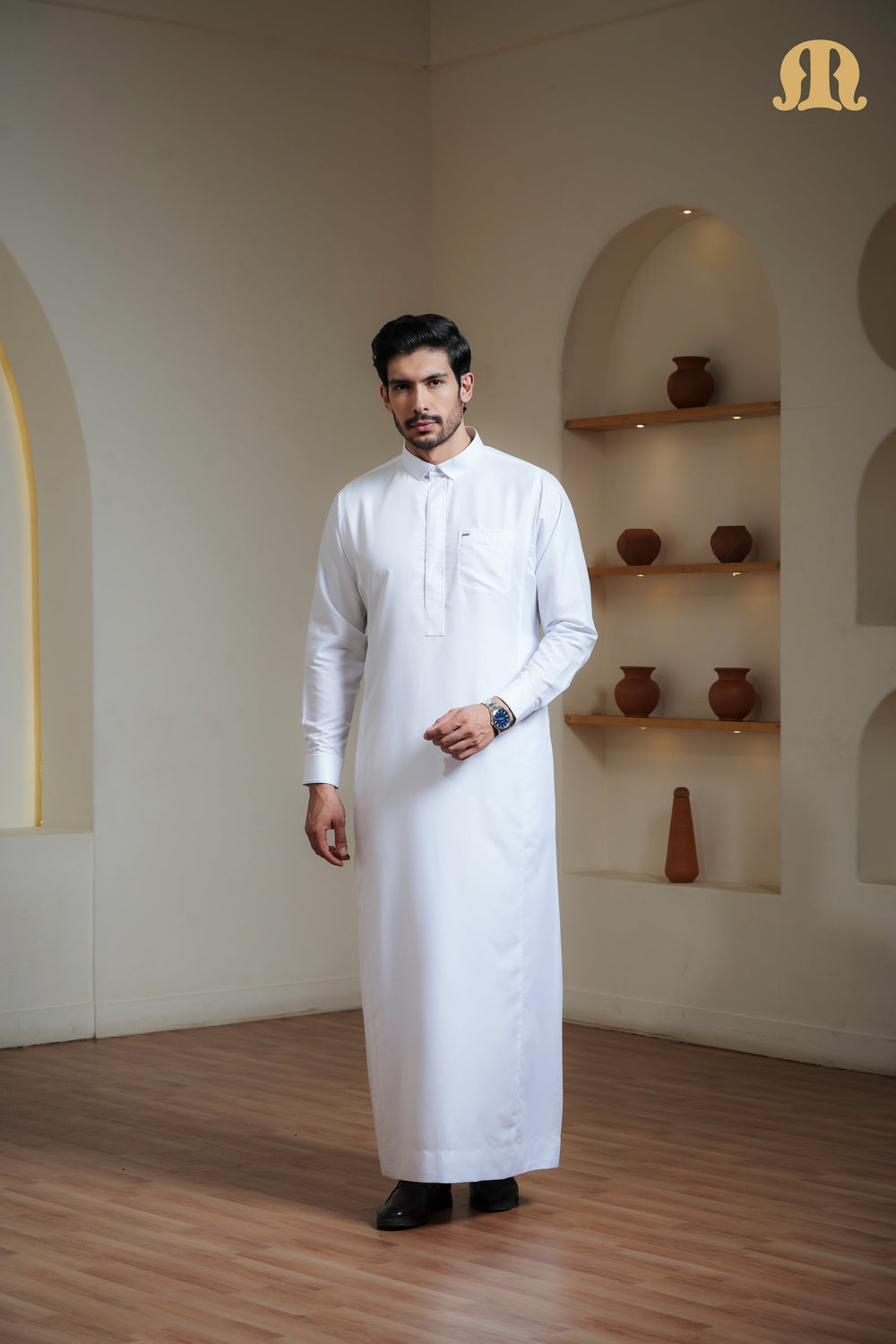 Iraf Embroidered Qatari White Thobe Mens