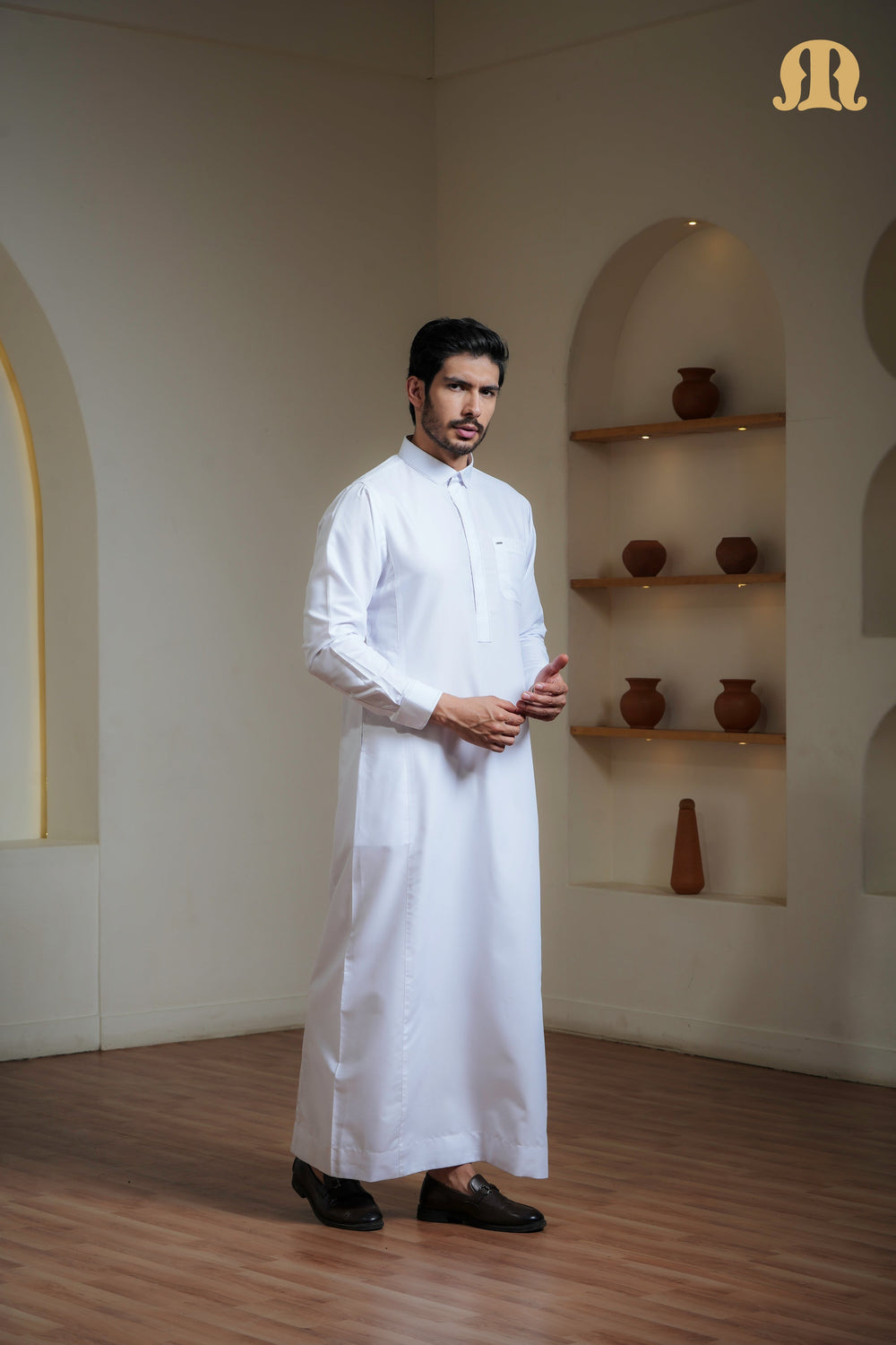 Iraf Embroidered Qatari White Thobe Mens