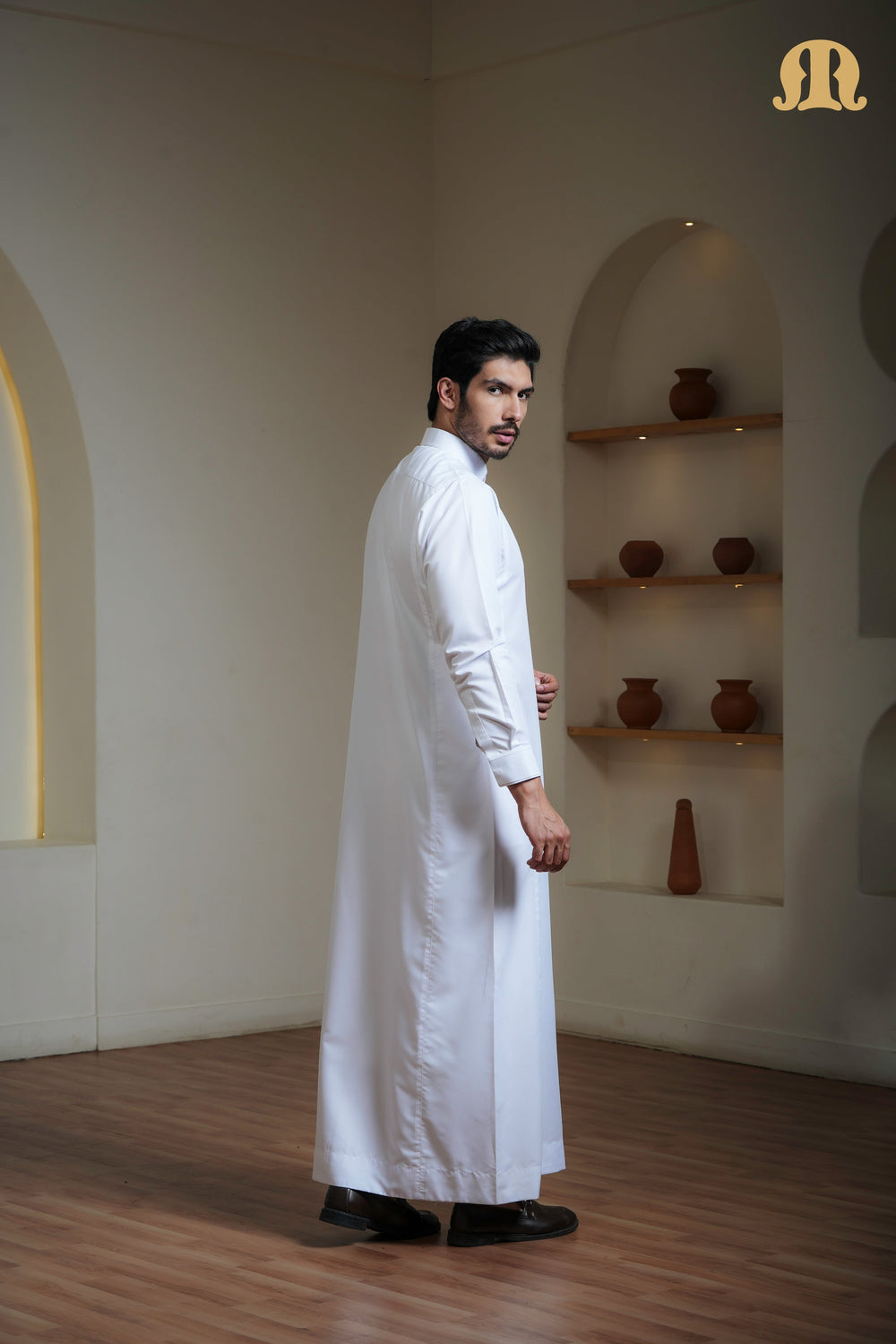 Iraf Embroidered Qatari White Thobe Mens