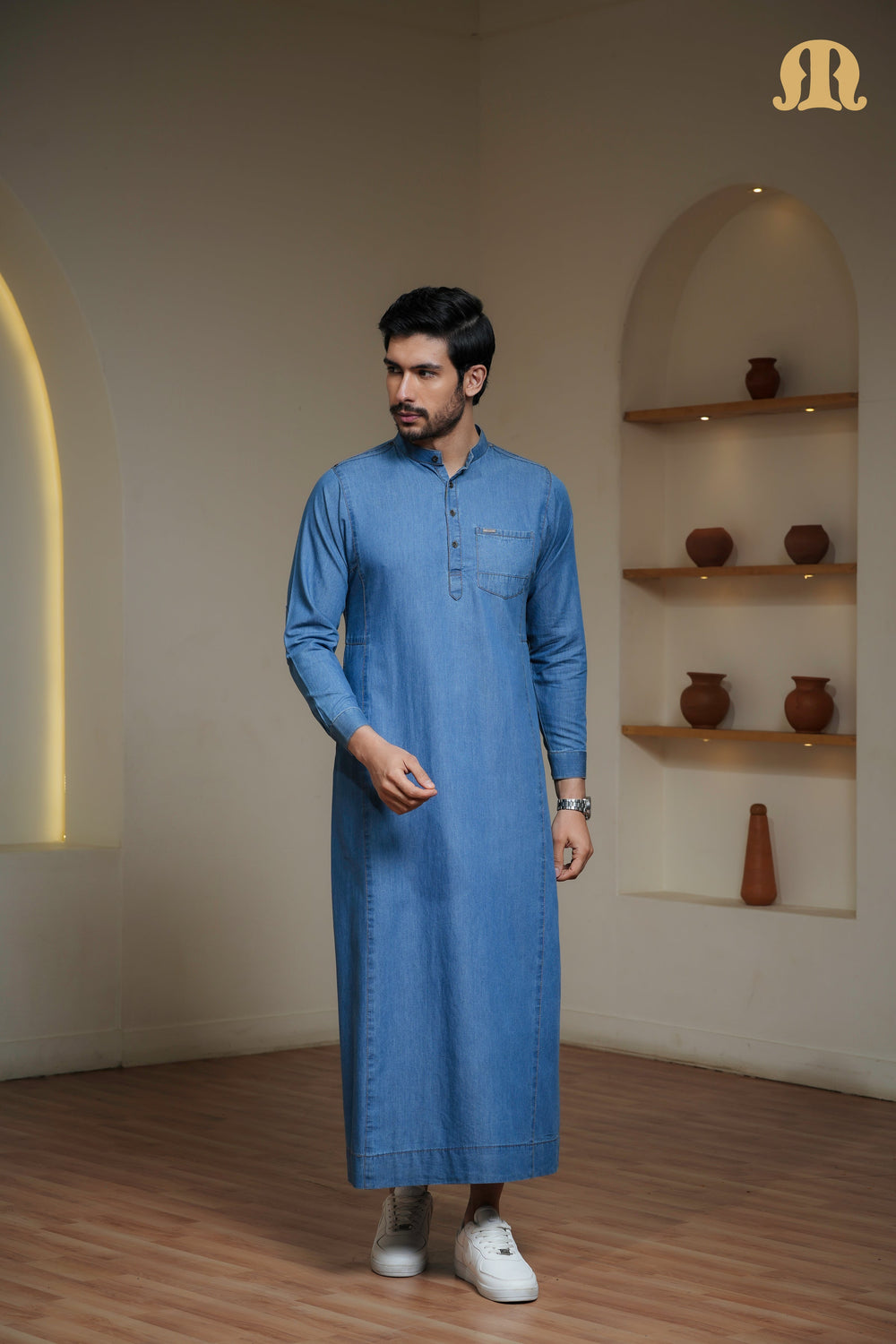 Navy Migi Denim Thobe Mens
