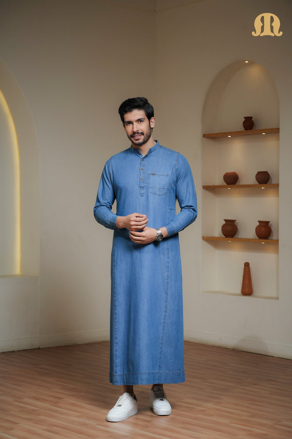 Navy Migi Denim Thobe Mens