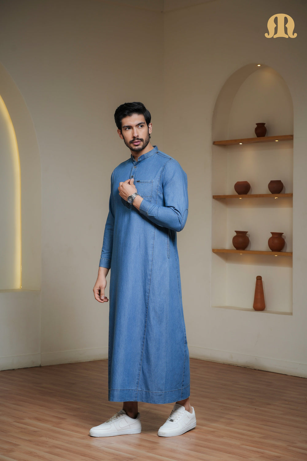 Navy Migi Denim Thobe Mens