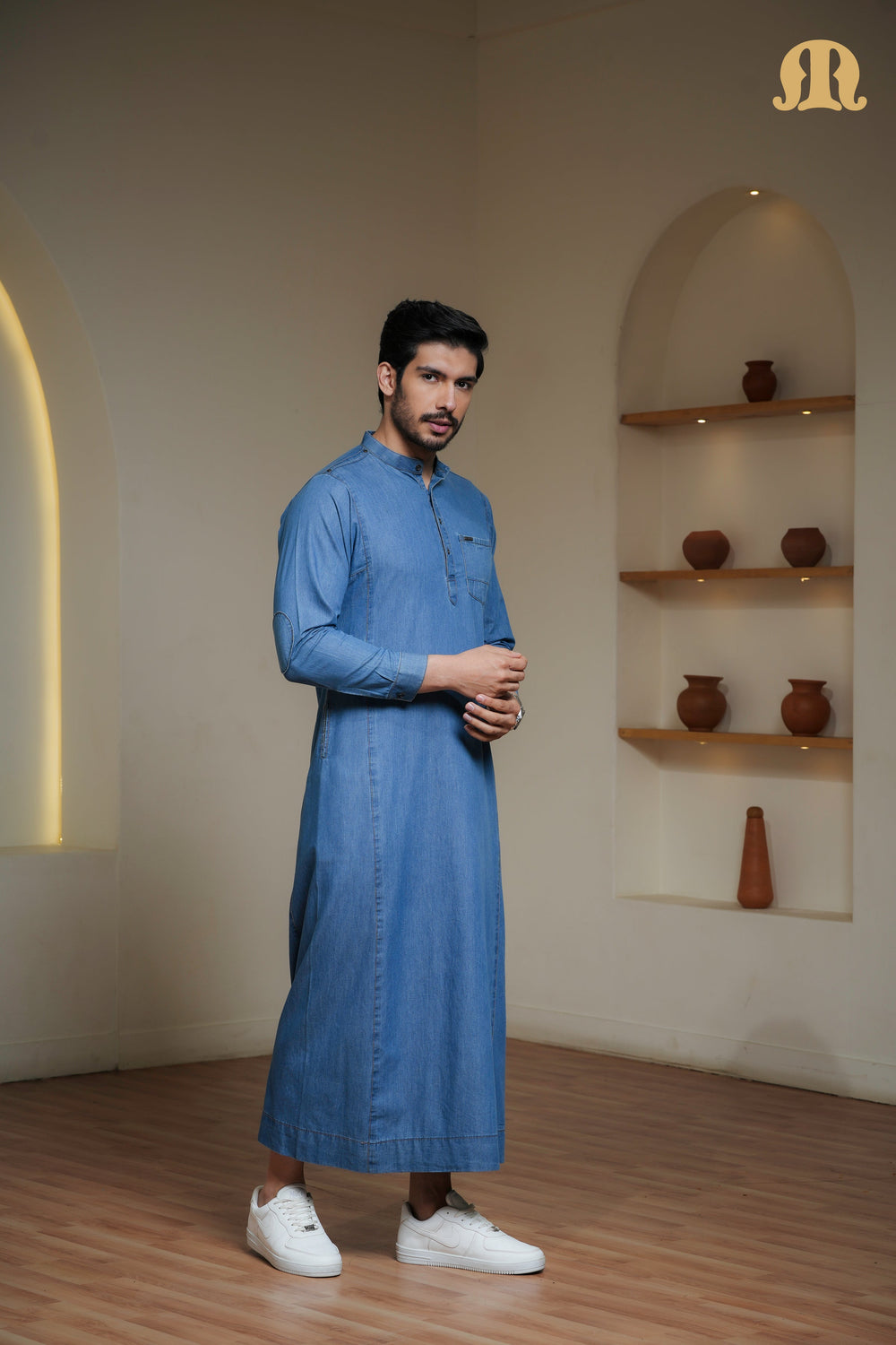 Navy Migi Denim Thobe Mens