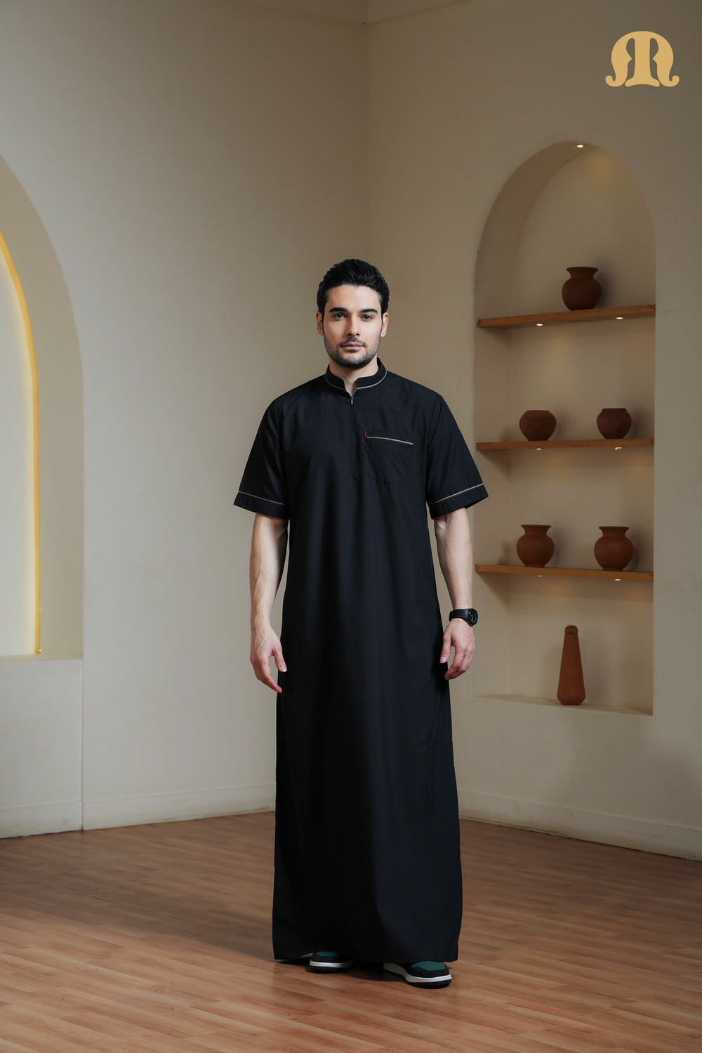 Black Basico Half Sleeve Thobe Men