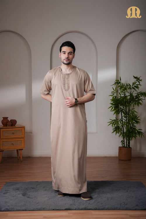 Beige Andak Half Sleeve Thobe Mens
