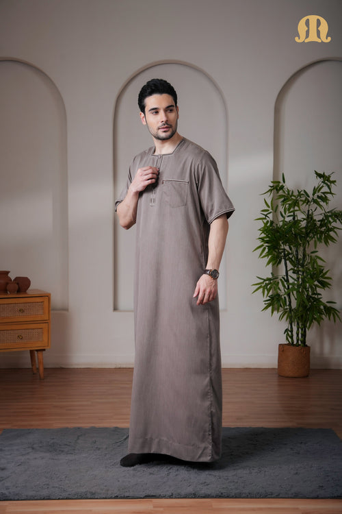 Daqiq Brown Half Sleeve Thobe Mens