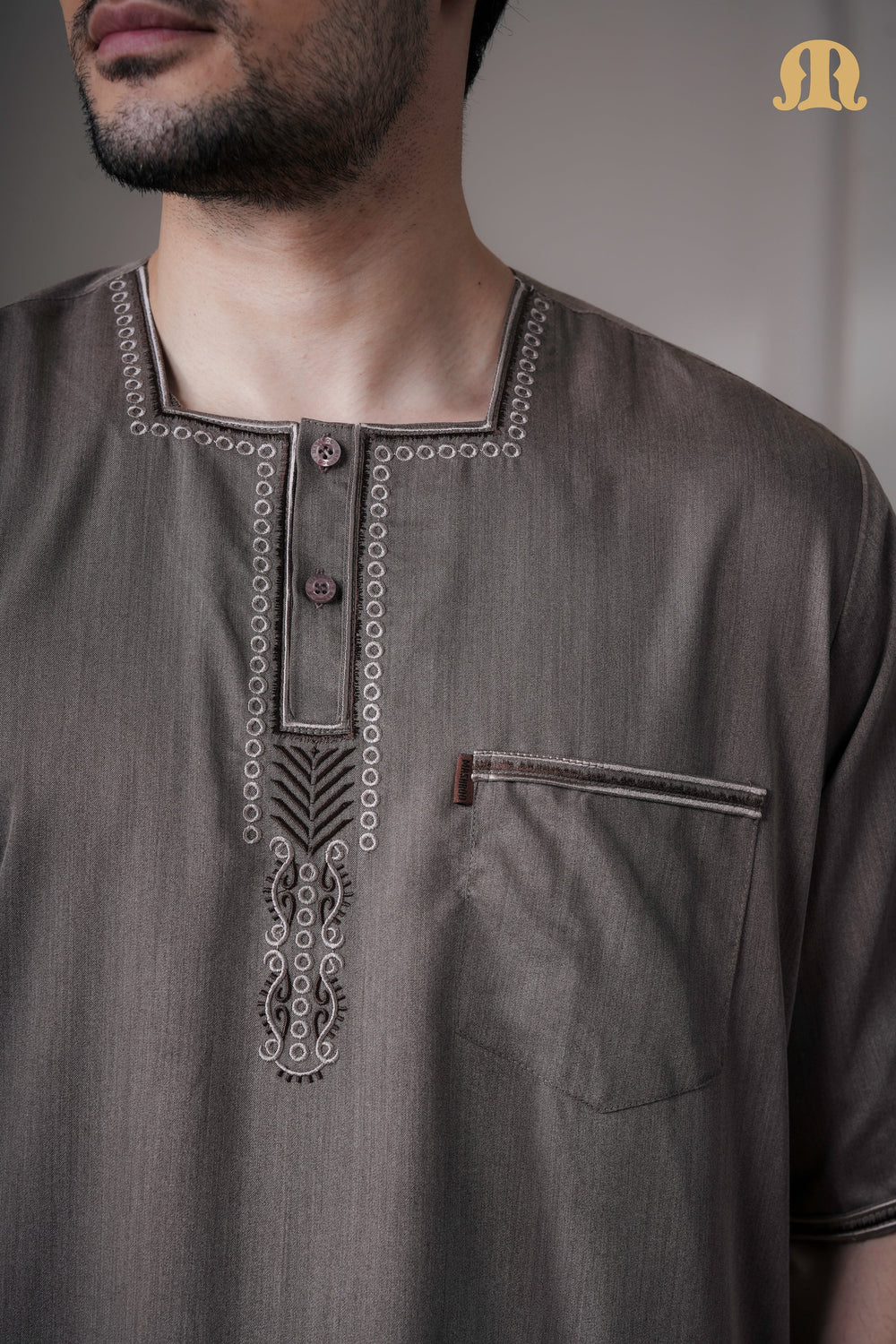 Daqiq Brown Half Sleeve Thobe Mens