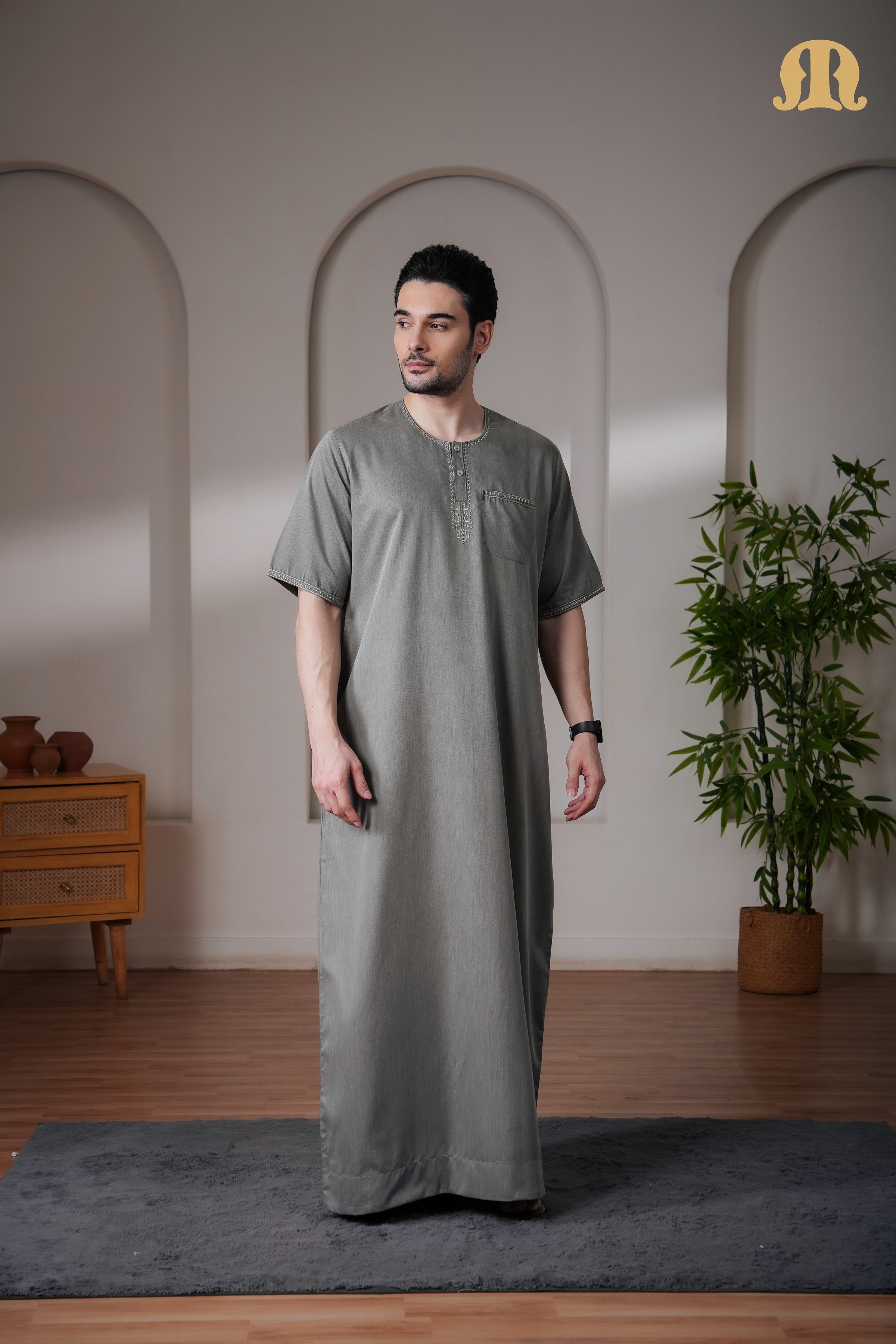 Green Rizbin Half Sleeve Thobe Mens