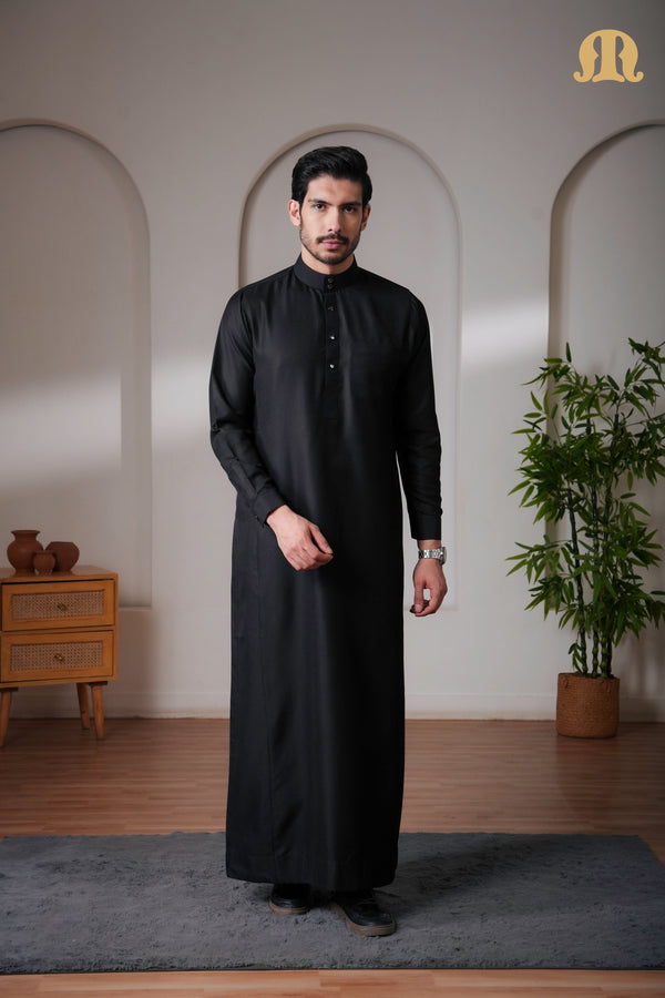 OZ Premium Saudi Striped Black Thobe Mens