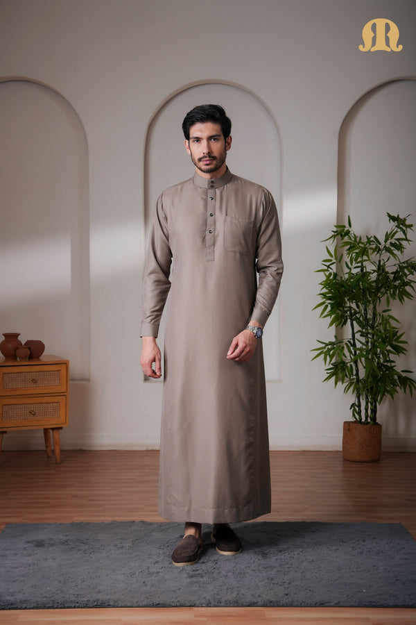 OZ Premium Saudi Striped Brown Thobe Mens