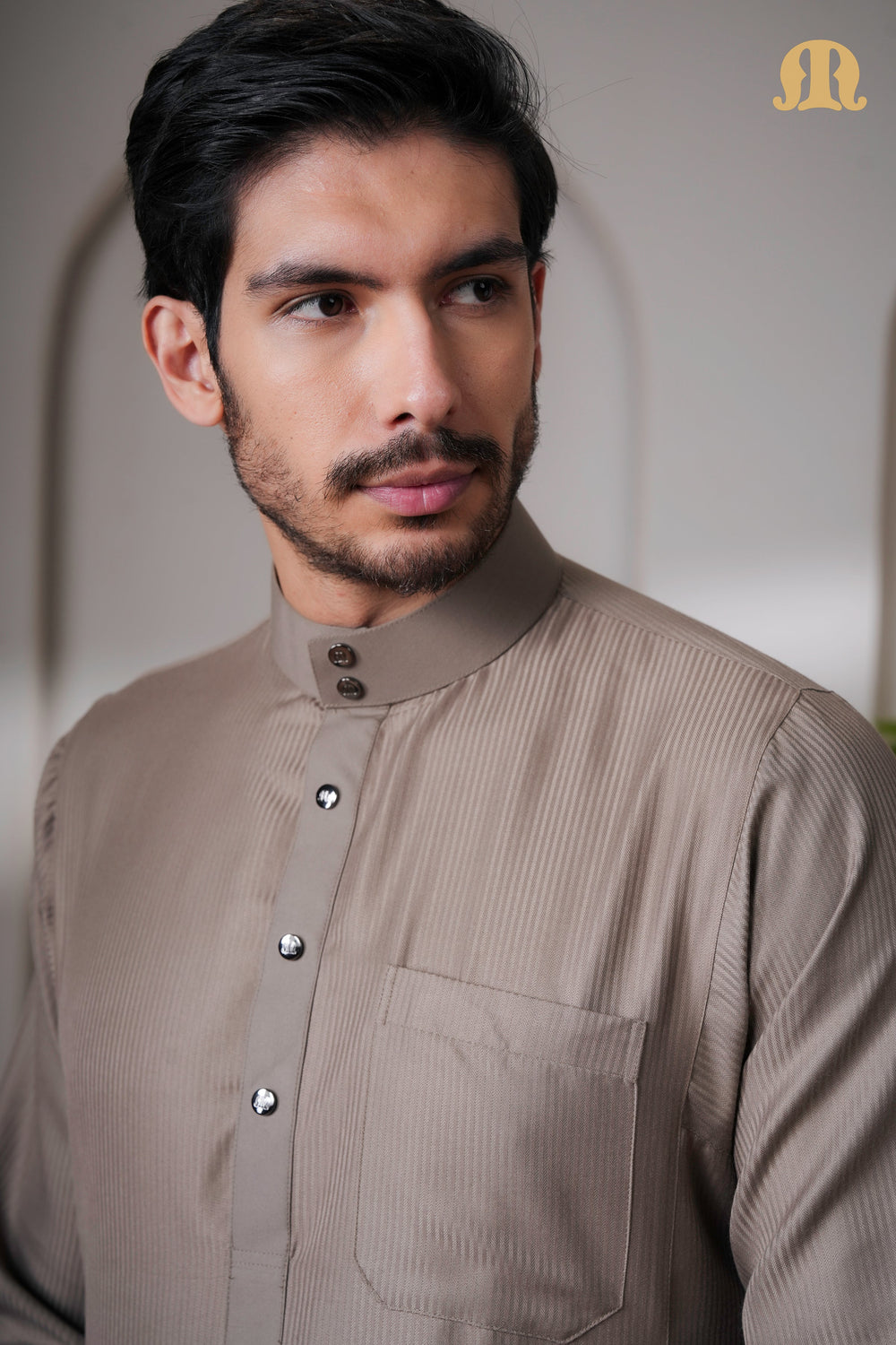 OZ Premium Saudi Striped Brown Thobe Mens