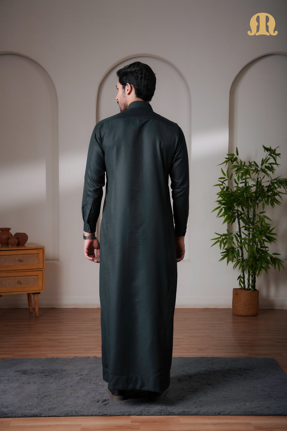 OZ Premium Saudi Striped Green Thobe Mens