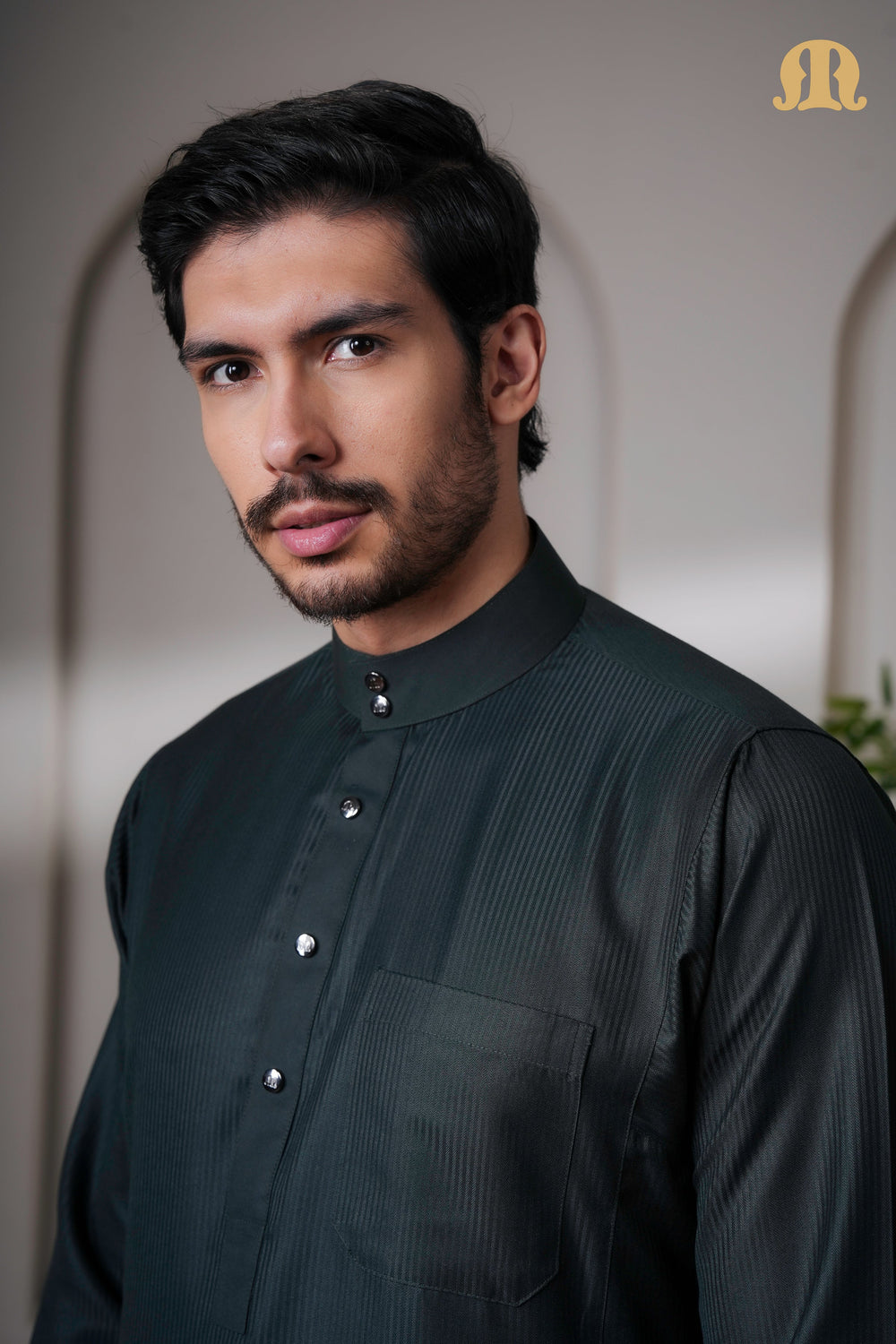 OZ Premium Saudi Striped Green Thobe Mens