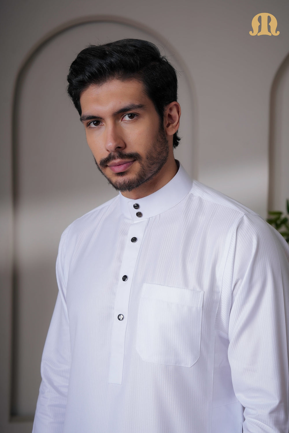 OZ Premium Saudi Striped White Thobe Mens