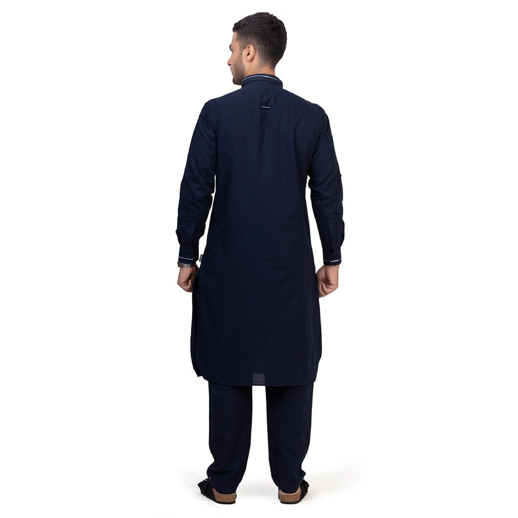 Navy Blue Riwaya Pathani Suit for Men - Mashroo