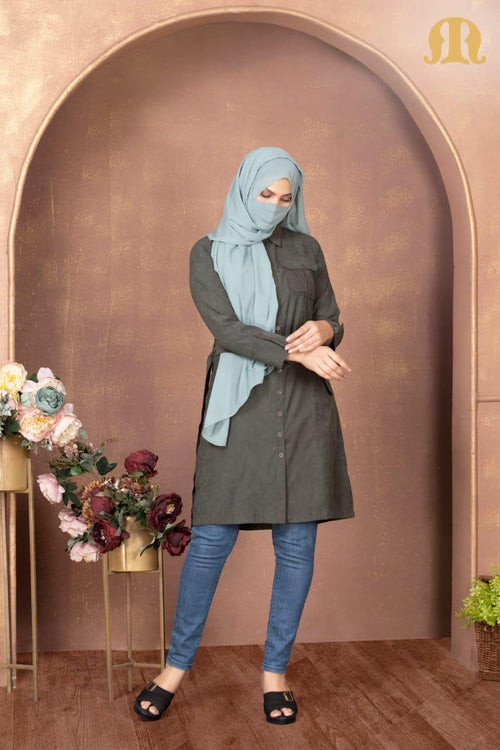 Bottle Green Felt Tunic for Women - Mashroo
