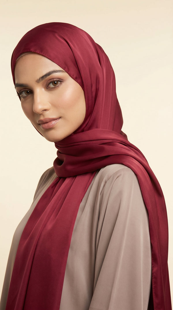 Premium Satin Hijab | Ruby Wine