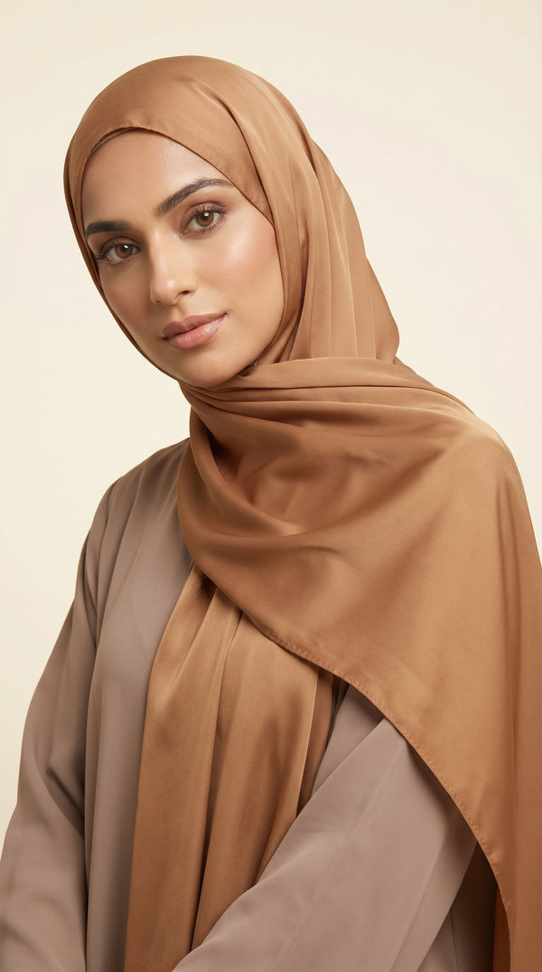 Premium Satin Hijab | Caramel Brown