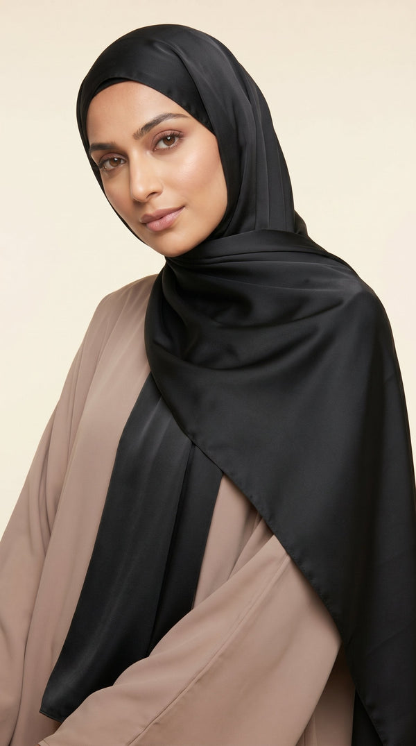 Premium Satin Hijab | Classic Black