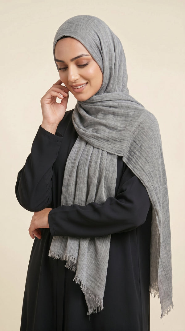 Premium Crinkle Modal Hijab | Heather Grey
