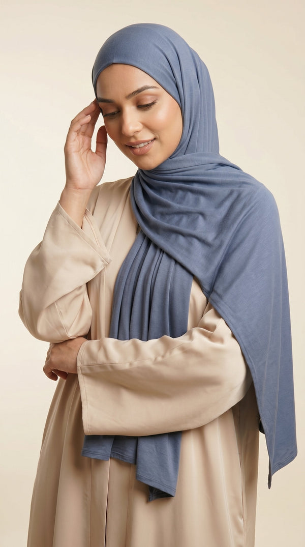 Premium Bamboo Jersey Hijab | Dusty Blue