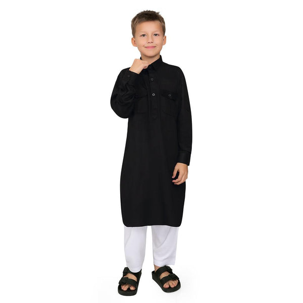 Oday Black Pathani Suit for Kids