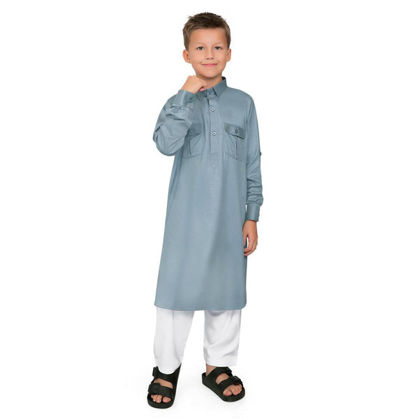 Oday Grey Pathani Suit for Kids